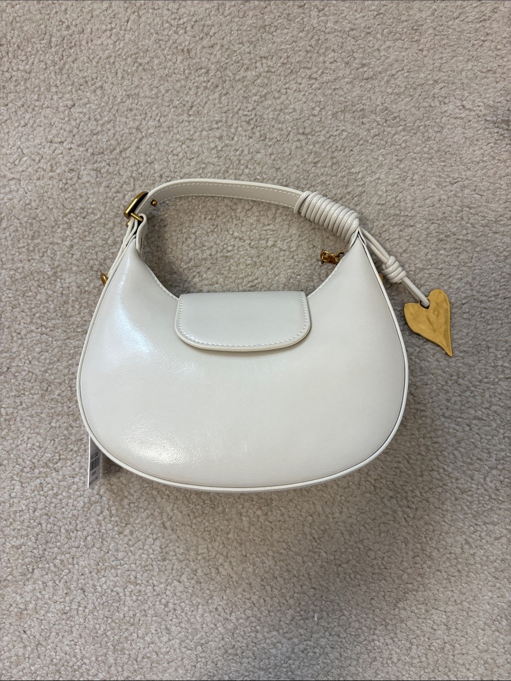 Cream Crescent Shoulder Bag with Heart Charm